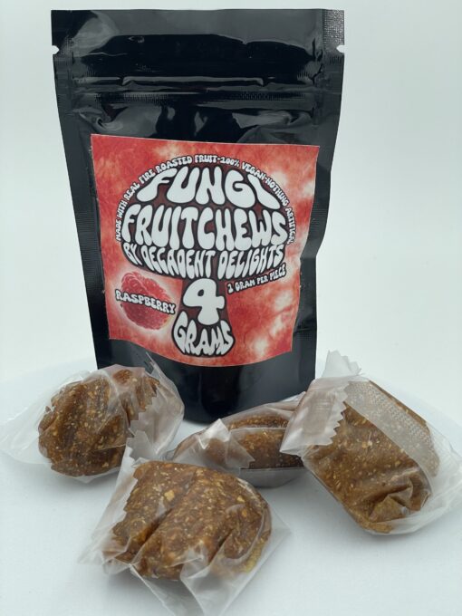 Fungi Fruit Chews – Raspberry – 4 Grams – Chewy mushroom edibles with natural raspberry flavor